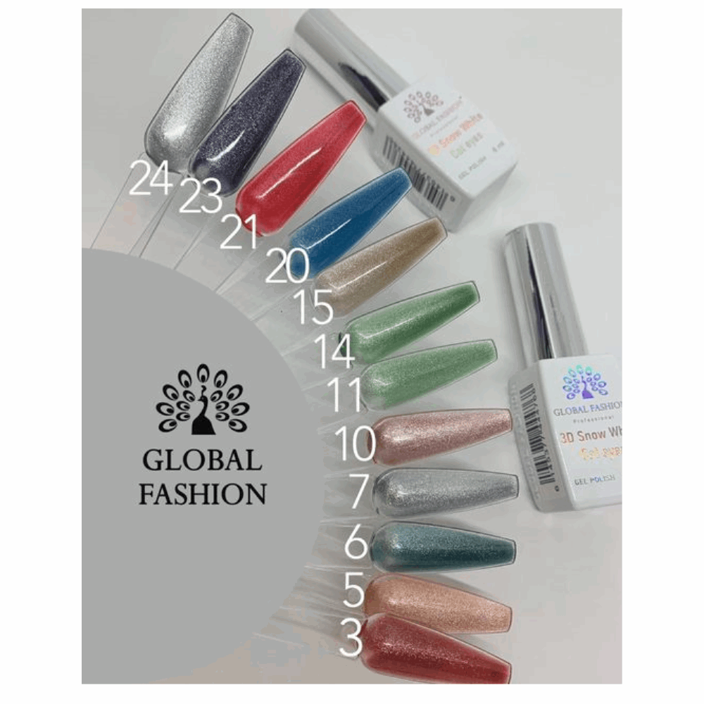 Gel Polish Cat Eye &amp; Disco GLOBAL FASHION 3D Snow White Cat Eyes 8ml